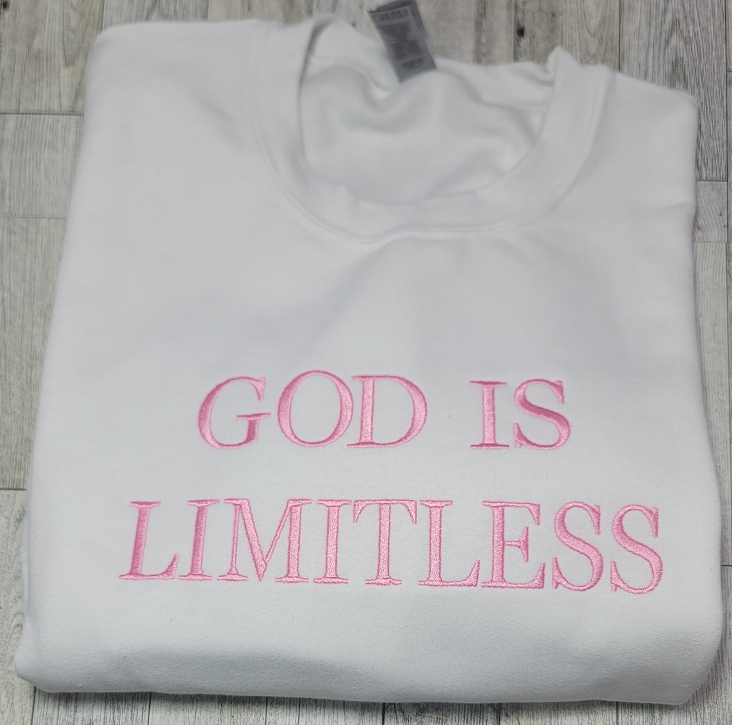 Embroidered God Is Limitless Crewneck, Adult Crewneck, God is Limitless Inspirational Quote Crewneck, Faith-based Crewneck