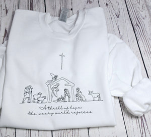 Christmas Embroidered sweatshirt, A Thrill of Hope the weary world rejoices Sweatshirt,  Nativity sweatshirt, Religious Crewneck,