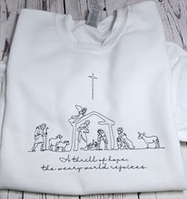 Load image into Gallery viewer, Christmas Embroidered sweatshirt, A Thrill of Hope the weary world rejoices Sweatshirt,  Nativity sweatshirt, Religious Crewneck,