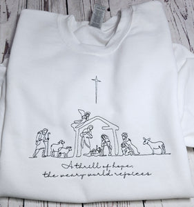 Christmas Embroidered sweatshirt, A Thrill of Hope the weary world rejoices Sweatshirt,  Nativity sweatshirt, Religious Crewneck,