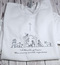 Load image into Gallery viewer, Christmas Embroidered sweatshirt, A Thrill of Hope the weary world rejoices Sweatshirt,  Nativity sweatshirt, Religious Crewneck,