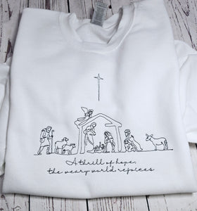 Christmas Embroidered sweatshirt, A Thrill of Hope the weary world rejoices Sweatshirt,  Nativity sweatshirt, Religious Crewneck,