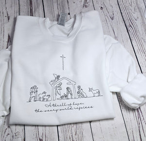 Christmas Embroidered sweatshirt, A Thrill of Hope the weary world rejoices Sweatshirt,  Nativity sweatshirt, Religious Crewneck,