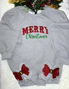 Christmas crewneck sweatshirt, Merrychristmas crewneck, side bow crewneck