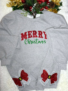 Christmas crewneck sweatshirt, Merrychristmas crewneck, side bow crewneck