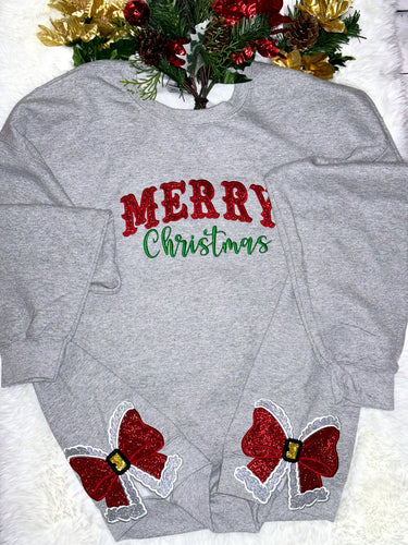 Christmas crewneck sweatshirt, Merrychristmas crewneck, side bow crewneck