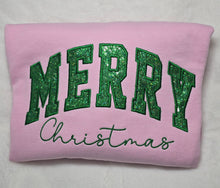 Load image into Gallery viewer, Christmas Embroidered Crewneck, Merry Christmas Sweatshirt, Sequin Embroidered Crewneck