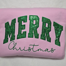 Load image into Gallery viewer, Christmas Embroidered Crewneck, Merry Christmas Sweatshirt, Sequin Embroidered Crewneck