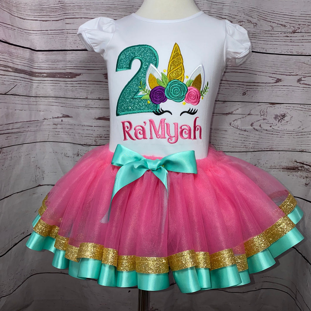 Unicorn Flowers Birthday Number Outfit